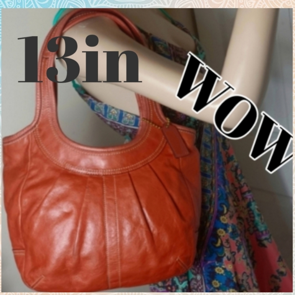 13in COACH ERGO 2008 RARE COLOR TANGERINE PLEATED LEATHER BAG 12240